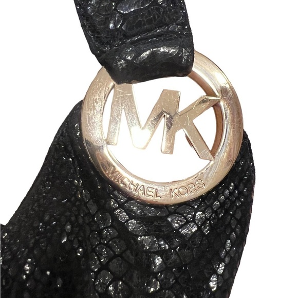 Michael Kors Fulton Python Embossed Black Shoulder Bag​ - Picture 2 of 7